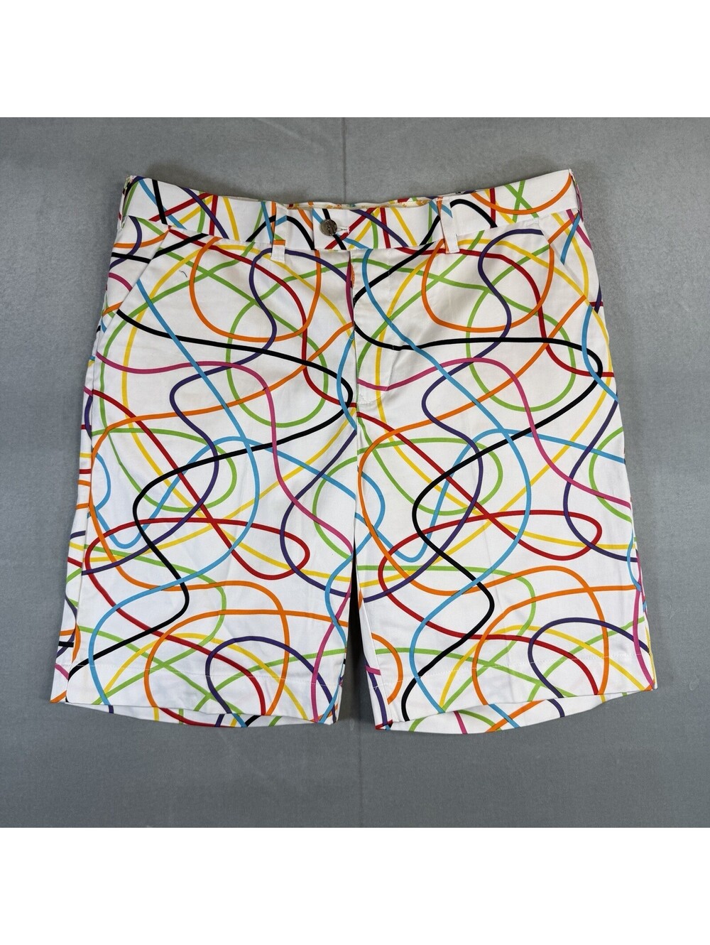 Loudmouth Golf Shorts Mens 38 White 10" Scribble Doodle Print Retro Stretch